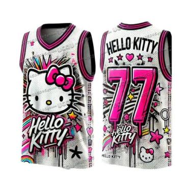 Imagem de Camiseta Casual Feminina Kawaii Hello Kitty Com Decote Redondo Para Co