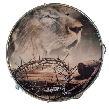 Imagem de Pandeiro 10 ABS Preto Pele Sintética Leão e Coroa Spanking