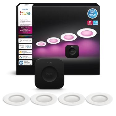 Imagem de Philips Hue Starter Kit: Bridge Pro e 4 Downlights finos de 5/6 polegadas, ambiente branco e colorido, regulável, Smart Light Hub, funciona com Apple Home, Amazon Alexa, Google Assistant, Samsung