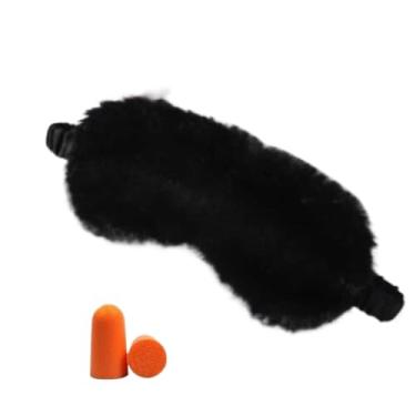 Imagem de Máscara de Olhos Dupla Face Pelinho e Cetim, Linda e Confortavél(2,PRETA + PROTETOR AURICULAR)