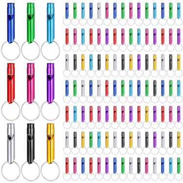 Imagem de Dimeho Apito de sobrevivência de alumínio, 120 peças, com chaveiro, alarme de defesa, som alto, luz resistente para acampamento ao ar livre, caminhadas, caça, barco, pesca, esportes