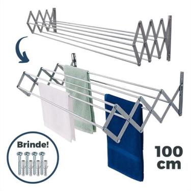 Imagem de Varal Roupa Parede Muro Sanfonado Alumínio Retrátil Grande Dobrável Ar