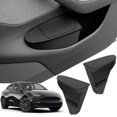 Imagem de FETUSI Organizador de armazenamento de porta compatível com Tesla Model Y Juniper 2025 2026, caixote do lixo de carro para porta frontal com tampa aberta à prova d'água organizador interno de bolso