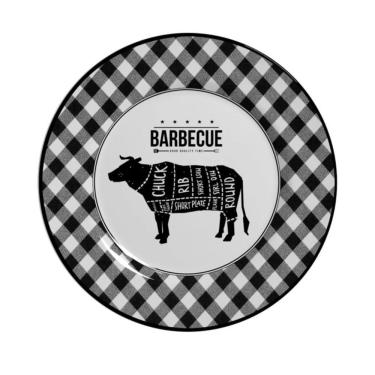 Imagem de Jogo 10 Pratos Raso Barbecue Preto E Branco Cerâmica Alleanza 29cm