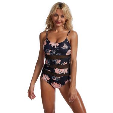 Imagem de Biquíni feminino One Piece Swimsuit Mesh Panel Multicolor Sexy Bikini 