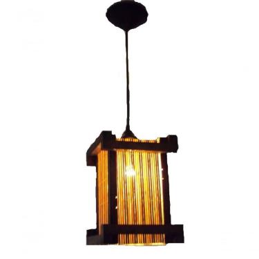 Imagem de Lustre De Teto Luminária Rústico Japonês Pendente Telinha De Bambu Artesanal Sala Quarto Pousada