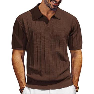 Imagem de Camisa polo PJ PAUL JONES, manga curta, decote em V, tricotada, café, 