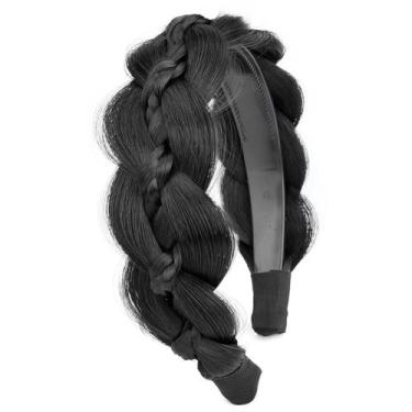 Imagem de Faixa de cabelo VOPPIS Wide Fishtail Trançada Sintética Preta
