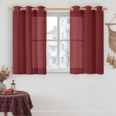 Imagem de Cortinas LAMIT Burgundy Red Linen 86x102 cm, semi transparentes, 2 pai