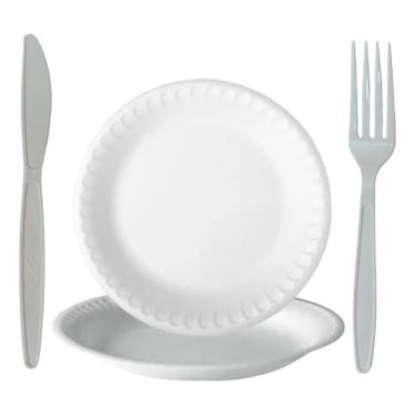 Imagem de Prato Descartável Para Refeição De Isopor 23Cm C/100Un Garfo