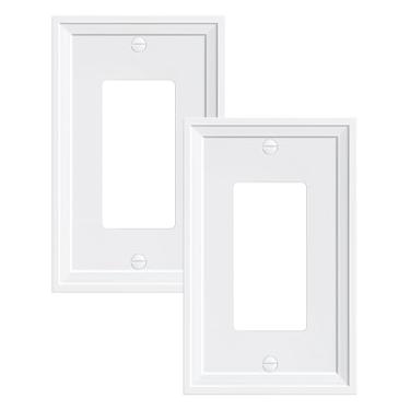 Imagem de TREEWELL Pacote com 2 placas decorativas para tomadas, placas decorativas brancas para interruptores e tampas de tomada, placas de parede de fibra de bambu natural para tomadas elétricas, receptáculo