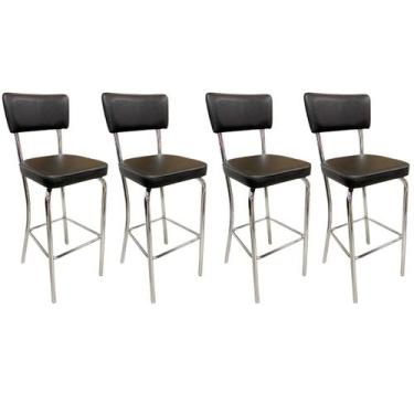 Imagem de Banqueta Olivia Altura 65cm Bar Cozinha Cromada Assento Grosso Preto E