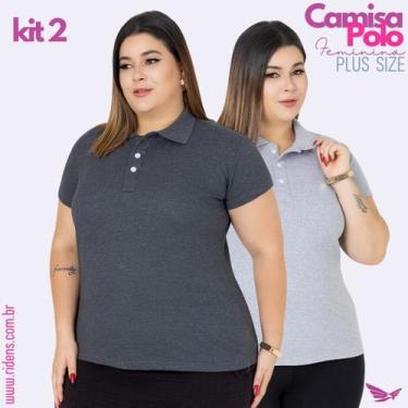 Imagem de Kit 2 Camisa Plus Size Gola Polo Feminina Tecido Premium e Ótimo Acaba