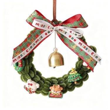 Imagem de Enfeite de guirlanda de limpador de cachimbo de sino, guirlanda festiva feita à mão com lindas estatuetas e fita, decoração de árvore de Natal para melhorar a atmosfera de festas em casa