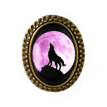 Imagem de Anel de lua com silhueta de lobo, pulseira ajustável de prata ou bronze antigo, bijuteria oval feita à mão - 23, Adjustable, Metal, Sem pedra preciosa