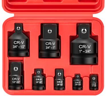 Imagem de Conjunto de adaptador e redutor de soquete de impacto de 8 peças, adaptador de chave quadrada de 1/10.2 cm 3/20.3 cm 1/5.1 cm 3/10.2 cm 2.5 cm, aço CR-MO, para furadeira, barra de disjuntor, chave