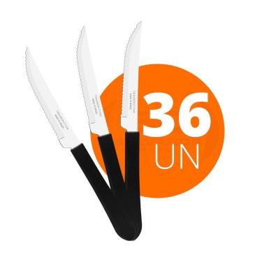 Imagem de Kit - 36 Facas Para Churrasco Leme Com Lâmina Em Aço Inox 4 Pol Cabo Preto Fpbag - Tramontina