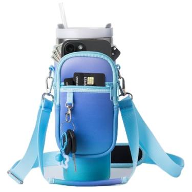 Imagem de linmaya Bolsa de transporte para garrafa de água com bolso para celular Stanley Cup 850 g, suporte térmico de neoprene para garrafa de água, bolsa transversal com ombro ajustável e alça de mão,