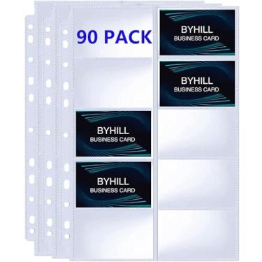 Imagem de BYSTER Pacote com 90 folhas de fichário de 1800 bolsos para cartões de visita, páginas de cartão de visita ultratransparentes para fichário de 2/3/4, páginas de cartão de crédito de dois lados com 10