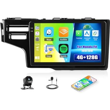 Imagem de [4 + 128 GB] Rádio estéreo para carro Android 15 para Honda Fit 2014-2018 com carro sem fio CarPlay Android Auto, tela de rádio veicular de 22.9 cm com Bluetooth GPS WiFi FM/RDS DSP EQ SWC câmera de