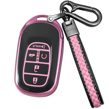 Imagem de Yonmcfn Capa para chaveiro Honda compatível com Accord Civic CR-V SE LX HR-V Pilot ect Remote Smart Key, capa protetora TPU (5 botões rosa)