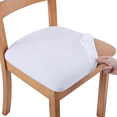 Imagem de Smiry Conjunto de 8 capas de veludo para cadeira de sala de jantar, ajuste elástico, removível, lavável, protetor de almofada de assento com gravatas, branco