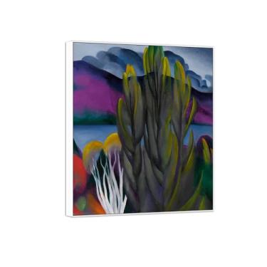 Imagem de BMZFYBS Georgia O'Keeffe famosa arte de parede impressões em tela pronto para pendurar - lago com moldura branca de bétula branca para decoração de sala de estar 30 x 35 cm 12 x 13 pol