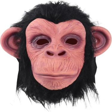Imagem de Utaomld Máscara de macaco, fantasia de animal, máscara de cabeça inteira com peruca, gorila, orangotango, preto, chimpanzé, acessório de cabeça de látex, vestido de Halloween, adulto, adolescentes
