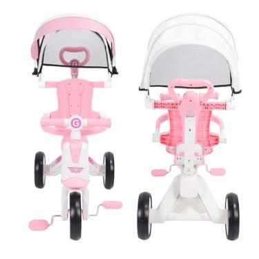 Imagem de Generic Triciclo para Bebês Com Alça, Carrinho de Triciclo para Crianças, Dossel Dobrável e Leve para Música, para 18 Meses a 5 Anos, Meninos e Meninas (#1)
