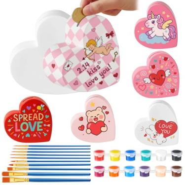 Imagem de Chunful 6 Sets Heart DIY Ceramic Piggy Bank for Kids Painting Kit with 6 Coin Banks 12 Paint Colors 10 Brushes Creative DIY Craft Kit Christmas Birthday Gifts for Boys Girls