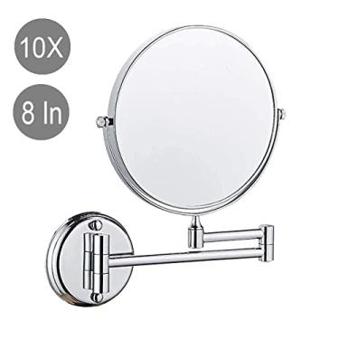 Imagem de Espelho de maquiagem montado na parede - Ampliação 10X 20.3 cm dupla face 360° giratório estendido para 43 cm espelho de banheiro cromado, cromado