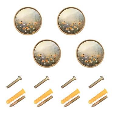 Imagem de Burbuja Maçanetas Misty Wildflowers para armário de cozinha, pacote com 4, puxadores redondos de 3,5 cm, puxadores de cômoda com parafusos para armários de cozinha, quarto, armário
