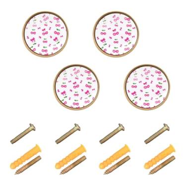 Imagem de Burbuja Maçanetas de armário de cozinha cereja com laço, pacote com 4, puxadores redondos de 3,5 cm, puxadores de cômoda com parafusos para armários de cozinha, quarto, armário