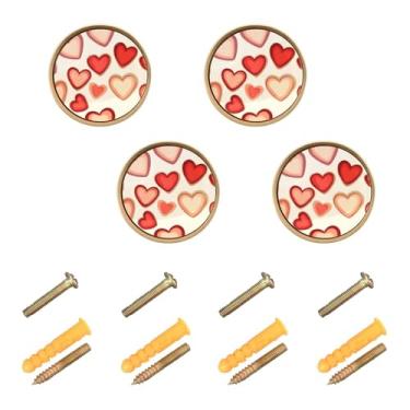 Imagem de Burbuja Maçanetas de armário de cozinha Love Hearts, pacote com 4, puxadores redondos de 3,5 cm, puxadores de cômoda com parafusos para cozinha, quarto, armários, armário