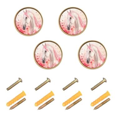 Imagem de Burbuja Maçanetas de armário de cozinha White Horse, pacote com 4, puxadores redondos de 3,5 cm, puxadores de cômoda com parafusos para armários de cozinha, quarto, armário