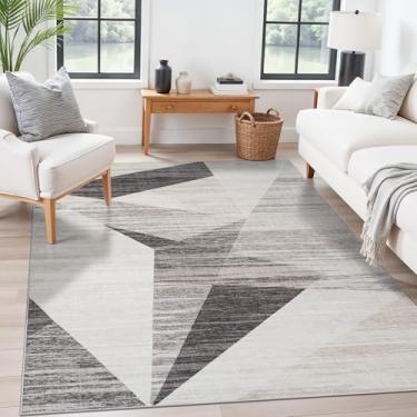 Imagem de TOPRUUG Tapete de área 12 x 15 lavável: tapetes geométricos antiderrapantes de pelo baixo para sala de estar, cozinha, quarto, escritório - decoração de casa estética moderna ultra macia (cinza, bege
