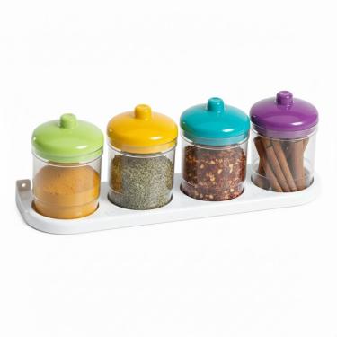 Imagem de Porta Tempero Porta 4 Potes Com Base Para Parede Cozinha Premium Condimentos Temperos - PANAMI