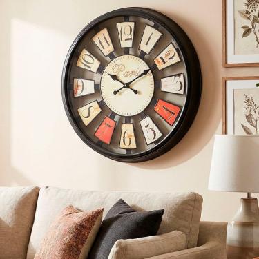Imagem de Relógio De Parede Vazado Preto Decoração Paris Rustico 40cm