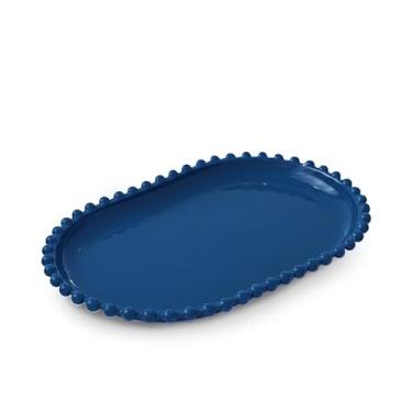 Imagem de Kit 2 Bandejas Decorativas Pérola Oval 20x13cm para Decoração de Mesa e Festas – Bandeja Acrílica Elegante (Azul Petróleo)