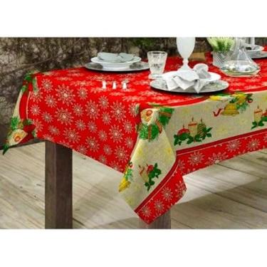 Imagem de Toalha de Mesa Linhão 3,50m - Estampas Elegantes, Tecido Resistente, Ideal para Mesas de 12 Cadeiras(NATAL VERMELHO/GUIRLANDA)