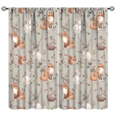 Imagem de YCness Cortinas de animais da floresta, animais selvagens, raposas, impressas, blackout, para quarto de crianças, cozinha, decoração, conjunto de tecido, 2 painéis, 106 x 113 cm, taxa de sombreamento