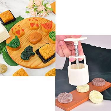 Imagem de Molde de Pressão para Bolo Lua Festival Meio Outono Ferramenta Massa Estampas Padrões Flores DIY Fabricação Bolos Chocolate Sobremesas Fáceis Usar ABS