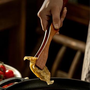 Imagem de Pinça de torrada de 26 cm - Pinça de cozinha de madeira para pão, picles, salada e assar, pinças de cozinha reutilizáveis com design de rebote para torradeira, servir e festas