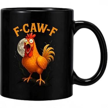 Imagem de Caneca de frango engraçada F-Caw-F, xícara de café de cerâmica de 325 ml com alça, caneca de meme de galo de humor para chá e bebidas quentes, copos de galinha para leite, chá, presentes para