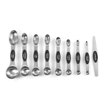 Imagem de Conjunto de 9 colheres magnéticas de aço inoxidável, utensílios de cozinha de metal resistente para assar e cozinhar, cabe na maioria dos potes de especiarias de cozinha, conjunto de 9, preto
