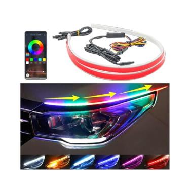 Imagem de Tiras de LED para farol de carro, seta, luzes de LED RGB externas, fitas de LED à prova d'água, flexível, com controle de aplicativo sem fio, adequado para sedãs, SUV, motocicletas (61 cm/12 V)