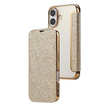 Imagem de Capa carteira para iPhone 16/16 plus/16 pro/16 pro max, capa feminina com glitter flip slot para cartão traseira capa fólio de couro transparente