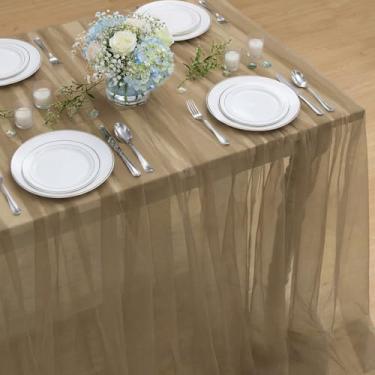 Imagem de Horaldaily Toalha de mesa retangular de gaze de café, 152 x 264 cm, toalha de mesa de queijo de gaze, boho, rústica, para festa de casamento, chá de bebê, decoração de casa