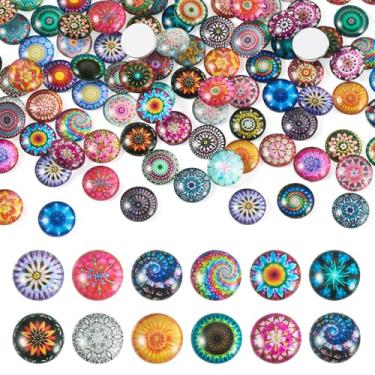 Imagem de Craftdady Cabochão de vidro 100 peças com fundo plano em mosaico impresso cúpula de vidro cabochão transparente redondo cabochão azulejos semi-redondos cabochão para joias de 12 mm bandejas pendentes