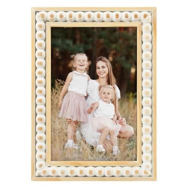 Imagem de Golden State Art Porta-retrato de 10 x 15 cm – Porta-retrato com contas Boho – Madeira maciça branca envelhecida com vidro – Decoração de parede e mesa, 1 pacote